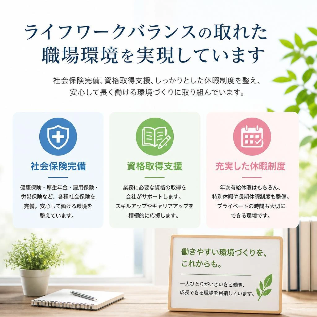 充実の福利厚生と働きやすい環境