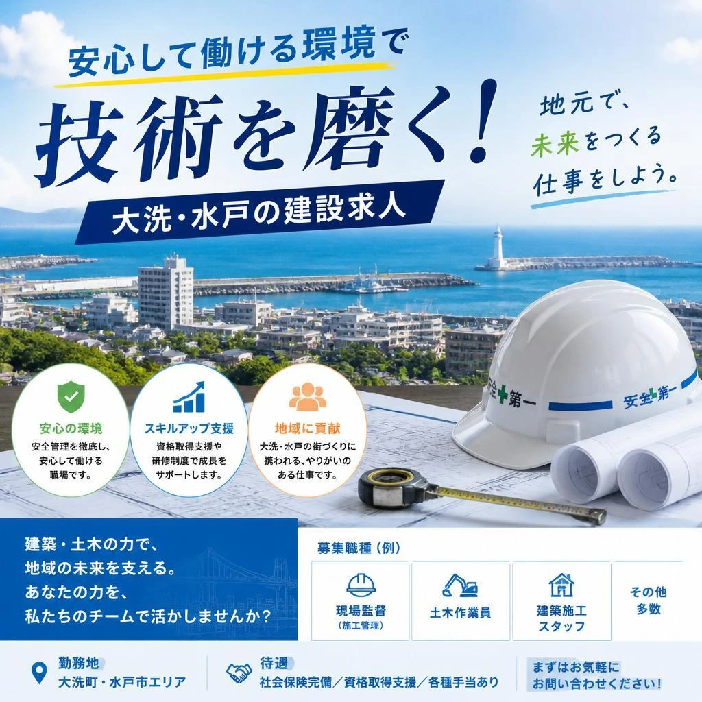 安心して働ける環境で技術を磨く！大洗・水戸の建設求人