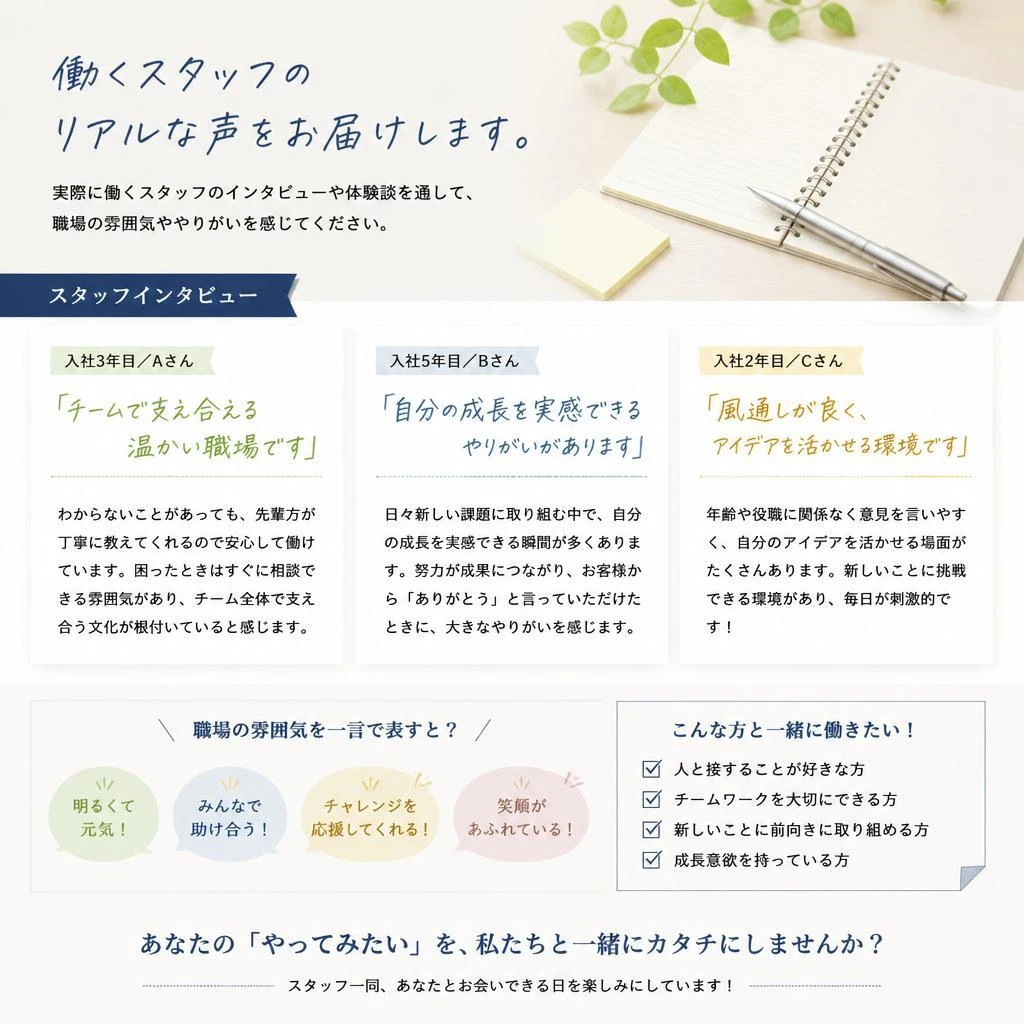 4. スタッフの声 - 先輩たちの体験談