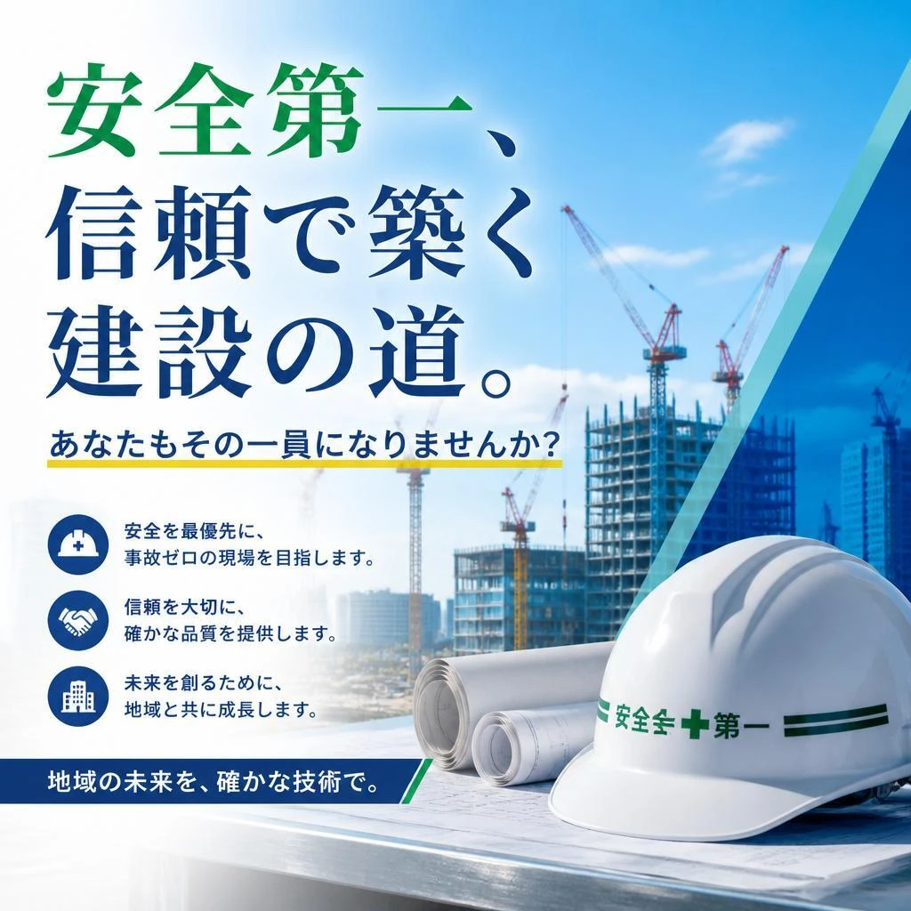 安全第一、信頼で築く建設の道。あなたもその一員になりませんか？