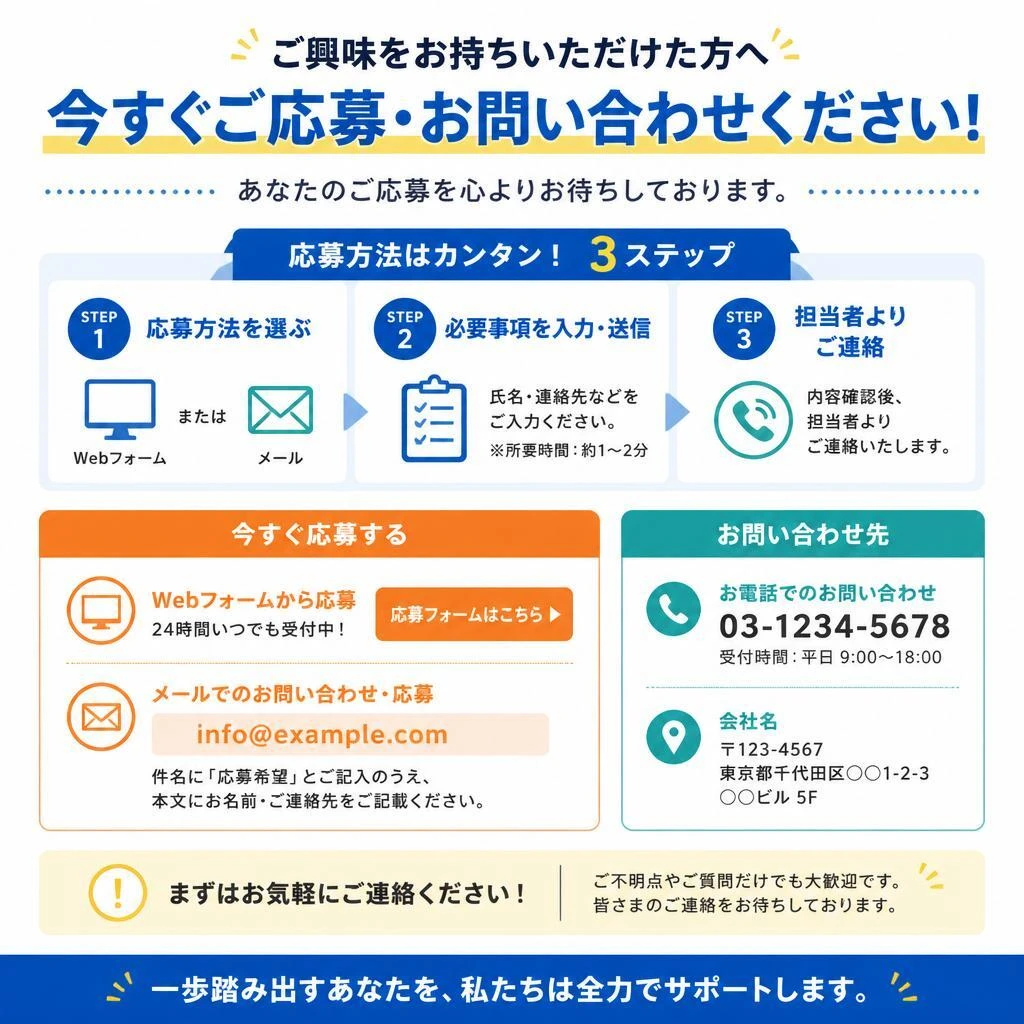 今すぐ応募！お問い合わせはお気軽に