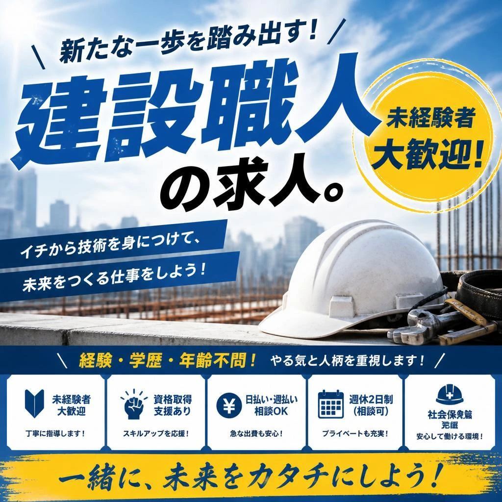 新たな一歩を踏み出す！未経験者大歓迎の建設職人の求人。